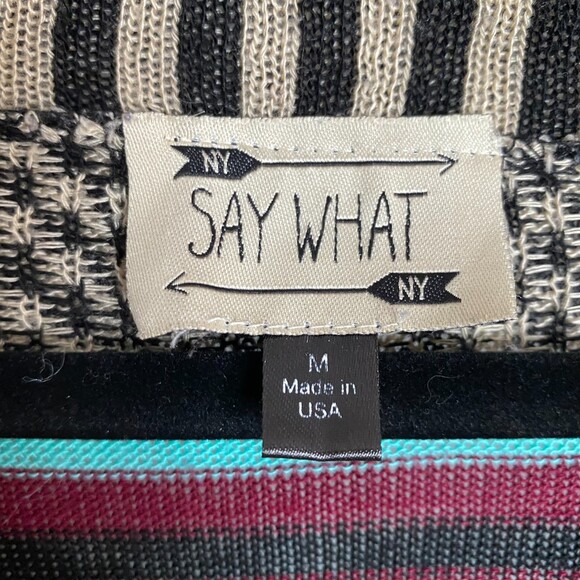 NY Say What? Knit Cardigan Open Front Retro Geometric Print Made in USA Size M - Picture 2 of 10